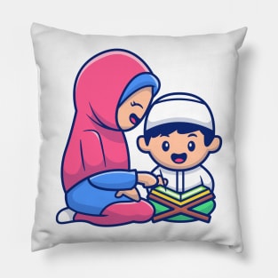 Moslem women and boy reading Pillow