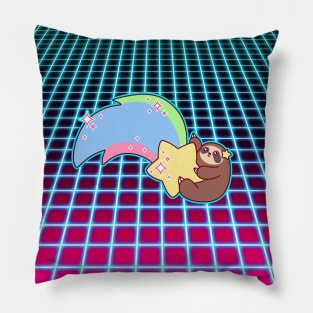 Rainbow Shooting Star Sloth Vaporwave Pillow