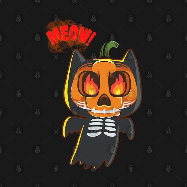 Halloween Scary Evil Cat Funny Pumpkin Head by MAii Art&Design