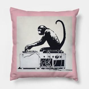 Banksy monkey playing on a vinyl record player Pillow