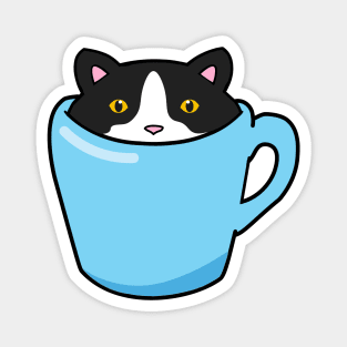 Cute tuxedo cat sitting in a cup Magnet