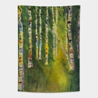 Sunlit Birches Watercolor Batik Tapestry