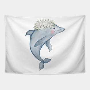 Dolphin Flower Watercolor Tapestry