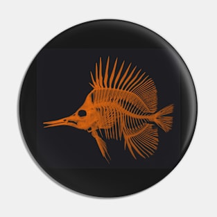 Orange on black fish skeleton Pin