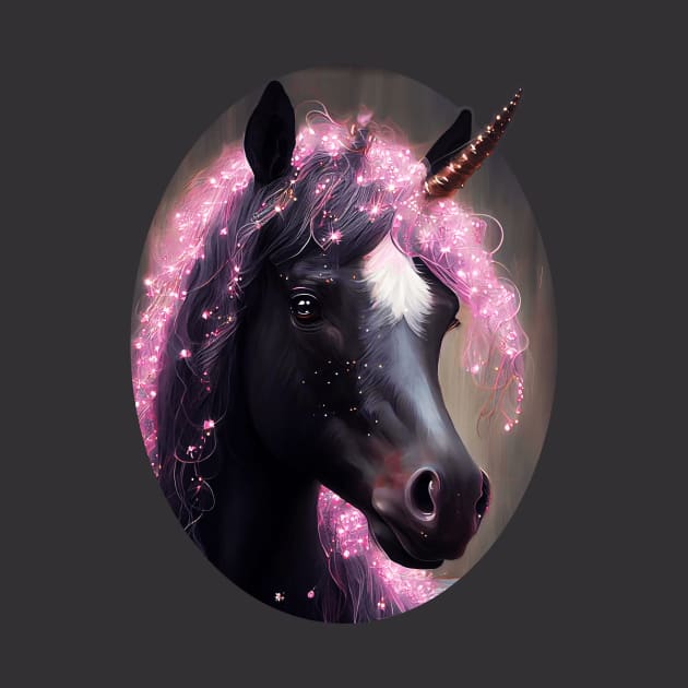Unicorn Black and Pink Fairy Surreal Fantasy Creature Portrait by BluedarkArt