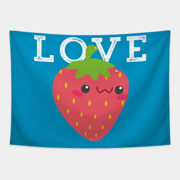 Strawberry Cute Kawaii Love Adorable Valentine Tapestry by HuntTreasures