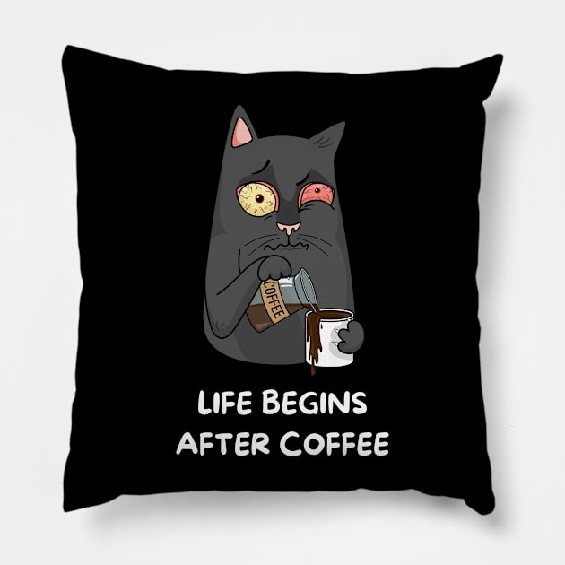 Life Begins After Coffee Pillow by The Open Wave