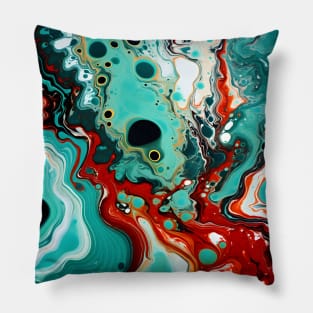 Teal and Crimson Fluid Color Mix Pillow