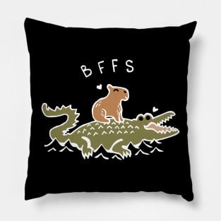 Capybara and Crocodile BFFS Best Friends Forever (White) Pillow