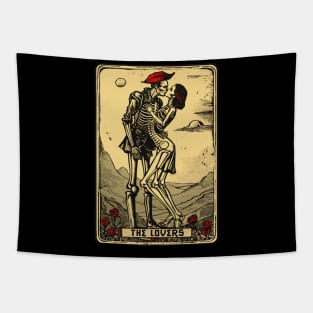 Skeleton The Lovers Tarot Card Art Tee: Eternal Bond Tapestry