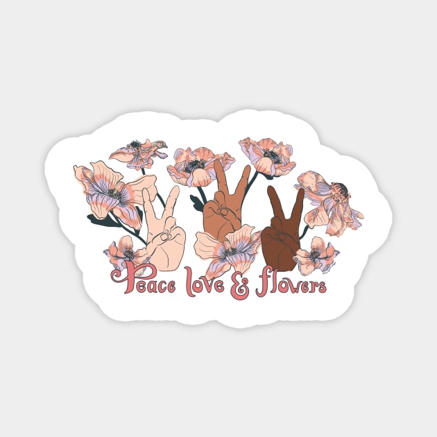 Peace Love & Flowers Magnet by Stacey Zinman Designs