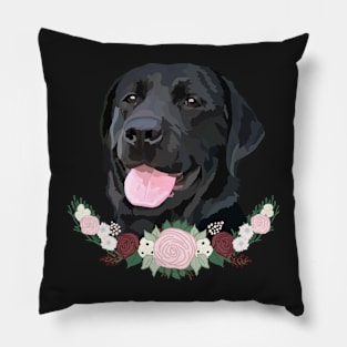 Black Lab with floral Pillow