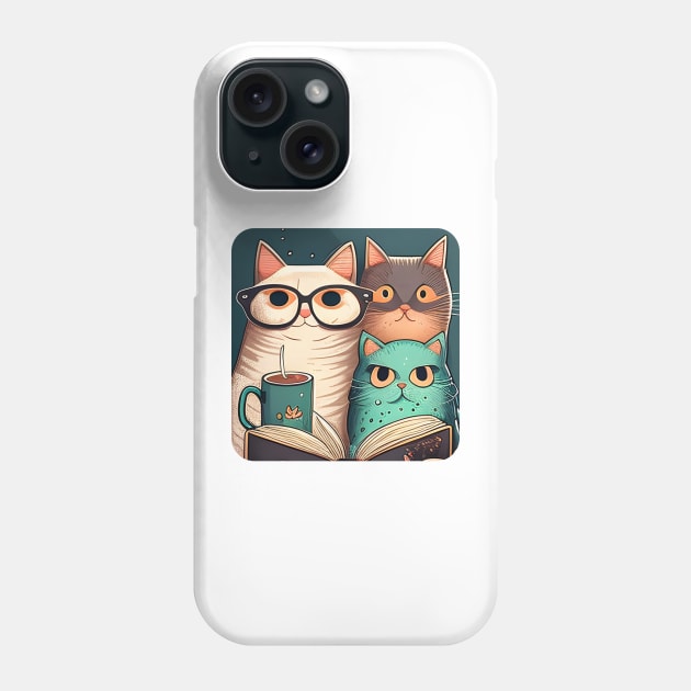 Happy Cat Coffee Reading Book, Catpuccino - Cat Lover Phone Case by dashawncannonuzf