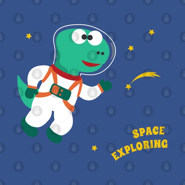 Funny dinosaur in space. Dinosaur in outer space. by KIDS APPAREL