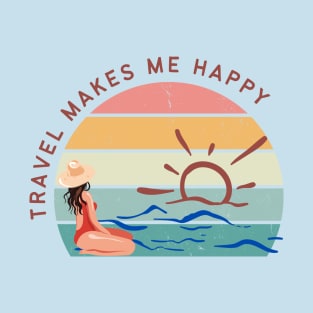 Travel Makes Me Happy Design T-Shirt