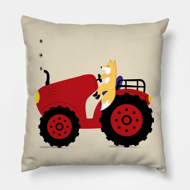 Tractor and fox Pillow by grafart