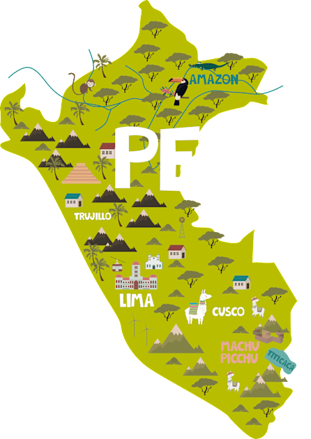 Peru Illustrated Map Kids T-Shirt by JunkyDotCom