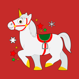 Unicorn Dressed for Christmas in the Snow T-Shirt