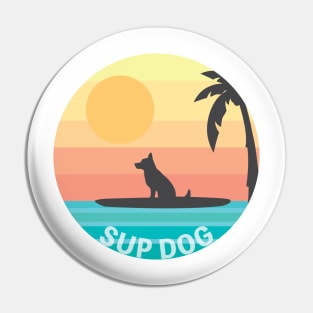 Sup Dog Funny Paddle Boarding German Shepherd Dog Rainbow Sunset Pin