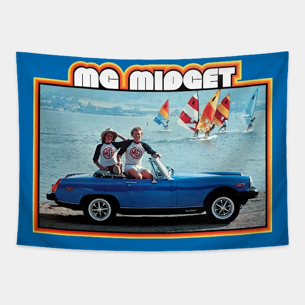 MG MIDGET - advert Tapestry by Throwback Motors