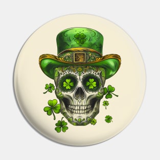 Sugar Skull St Patrick Day of the Dead Lucky Shamrock Pin