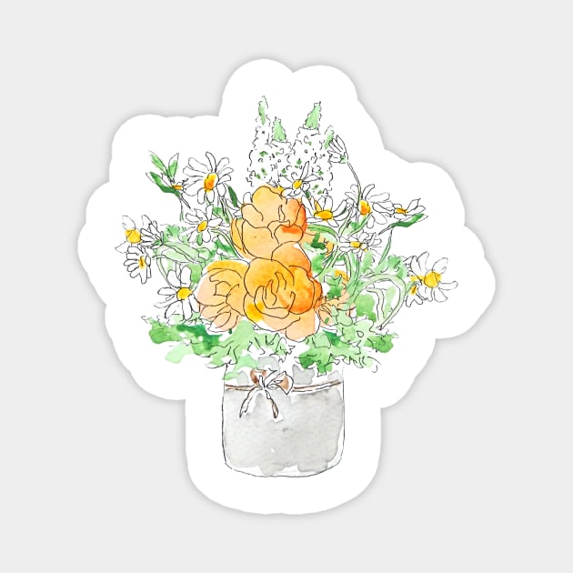 orange and white wild flowers in pot Magnet by colorandcolor