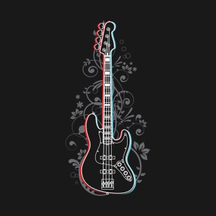 Bass Guitar 3D Outline Flowering Vines T-Shirt