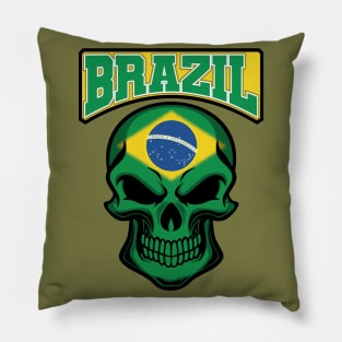 BRAZIL FLAG IN A SKULL EMBLEM Pillow