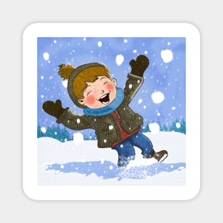 Boy Having Fun In Snow Magnet