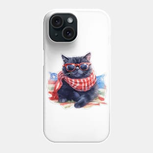 Cool Patriotic Black Cat, 4th of July Design Phone Case