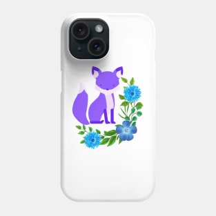 Purple fox with blue flowers Phone Case