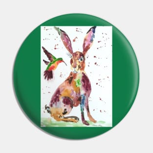 Hare and a Hummingbird Pin