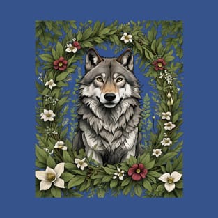 Minnesota Wolf Surrounded By Lady's Slipper Flowers 3 T-Shirt