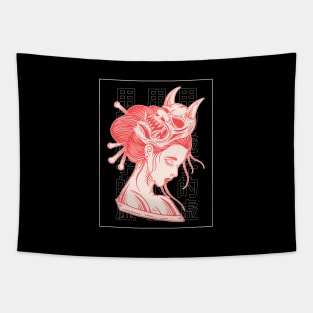 Oni mask Girl pink Tapestry