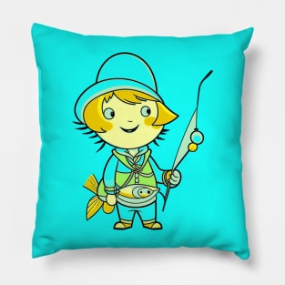 Cute and Funny Fishing Girl Pillow