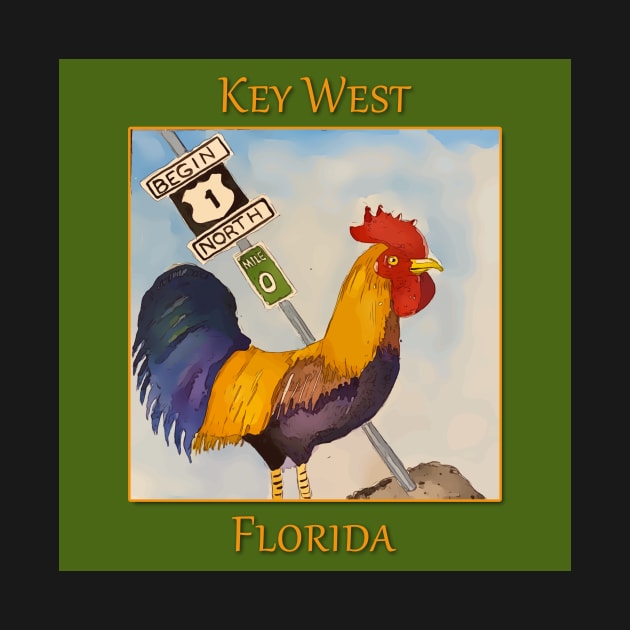 Key West Rooster add Mile Marker 0, Florida by WelshDesigns