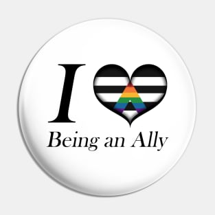 I Heart Being an Ally Design Pride Flag Colored Heart Pin