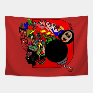 Monkey Bomb-Themed Doodle Art Tapestry