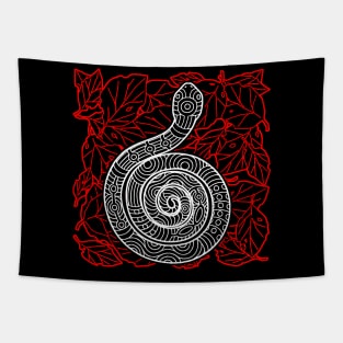 Tribal Snake Ink Art Tattoo Red White Tapestry