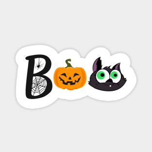 Funny halloween boo with cat head and pumpkin Magnet