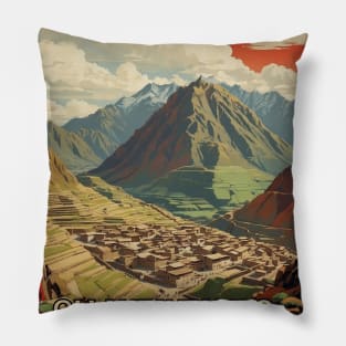 Ollantaytambo Peru Tourism Vintage Poster Pillow