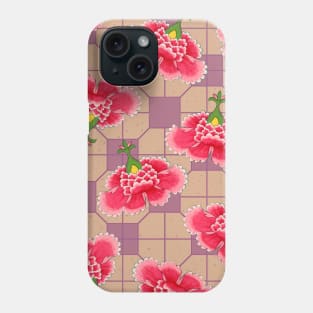 Chinese Vintage Pink and Red Flowers with Dusty Pink Tile - Hong Kong Traditional Floral Pattern Phone Case