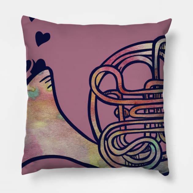 French Horn Love Pillow by bubbsnugg