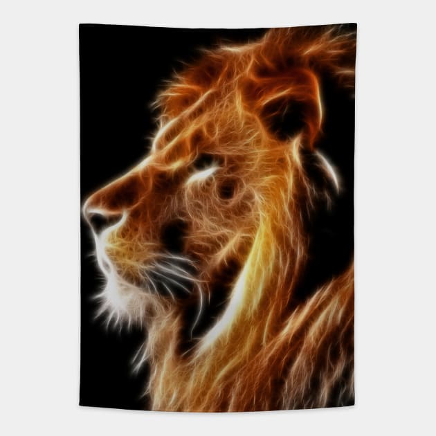 Glowing Lion Tapestry by milos_creative_art