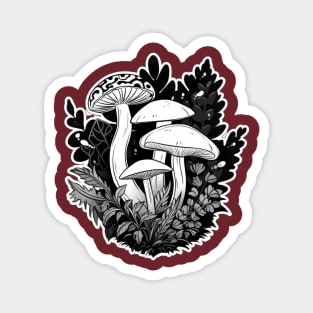 Black and White Gothic Mushrooms Magnet