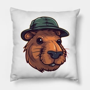 Orange capybara in panama hat Pillow