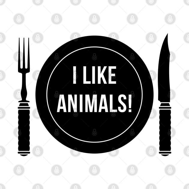 I Like Animals! (Fork / Knife / Plate / Black) by MrFaulbaum