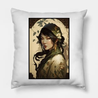 Chinese Lady with Green Hood Pillow