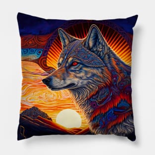 Wolf and the Golden Sky Pillow