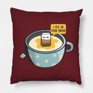 "I Pee in Your Drink" Coffee Tea Bag Funny Cartoon Graphic Pillow